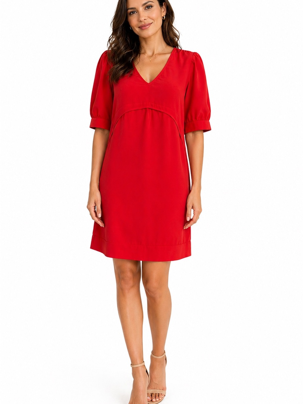 Witchery 100% Silk Red Shift Dress Size 10 Long Sleeve Minimalist Like New